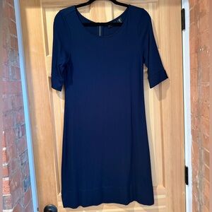 Adrienne Vittadini Navy Midi Scoop Neck Dress